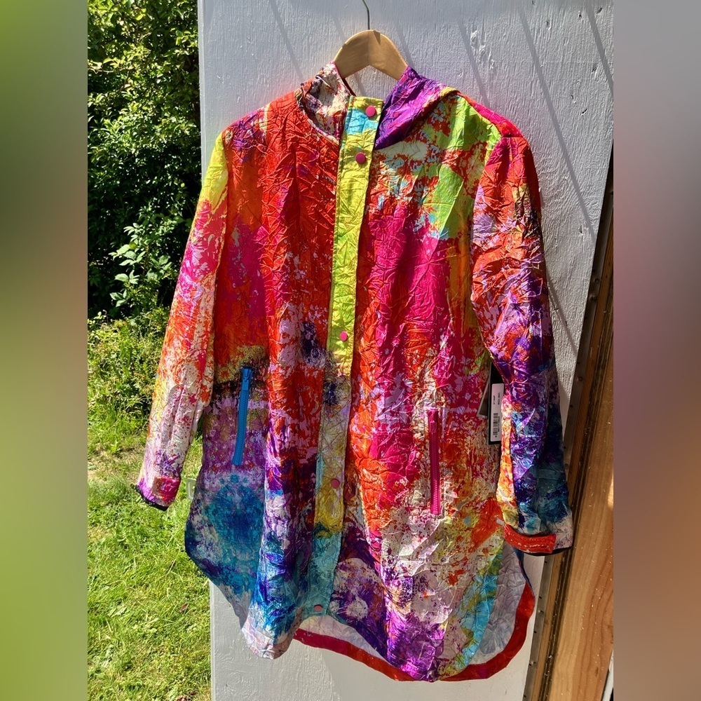 NWT UBU Clothing Co. Ibiza Abstract Hooded Crinkle Raincoat Jacket Size M - Picture 2 of 15